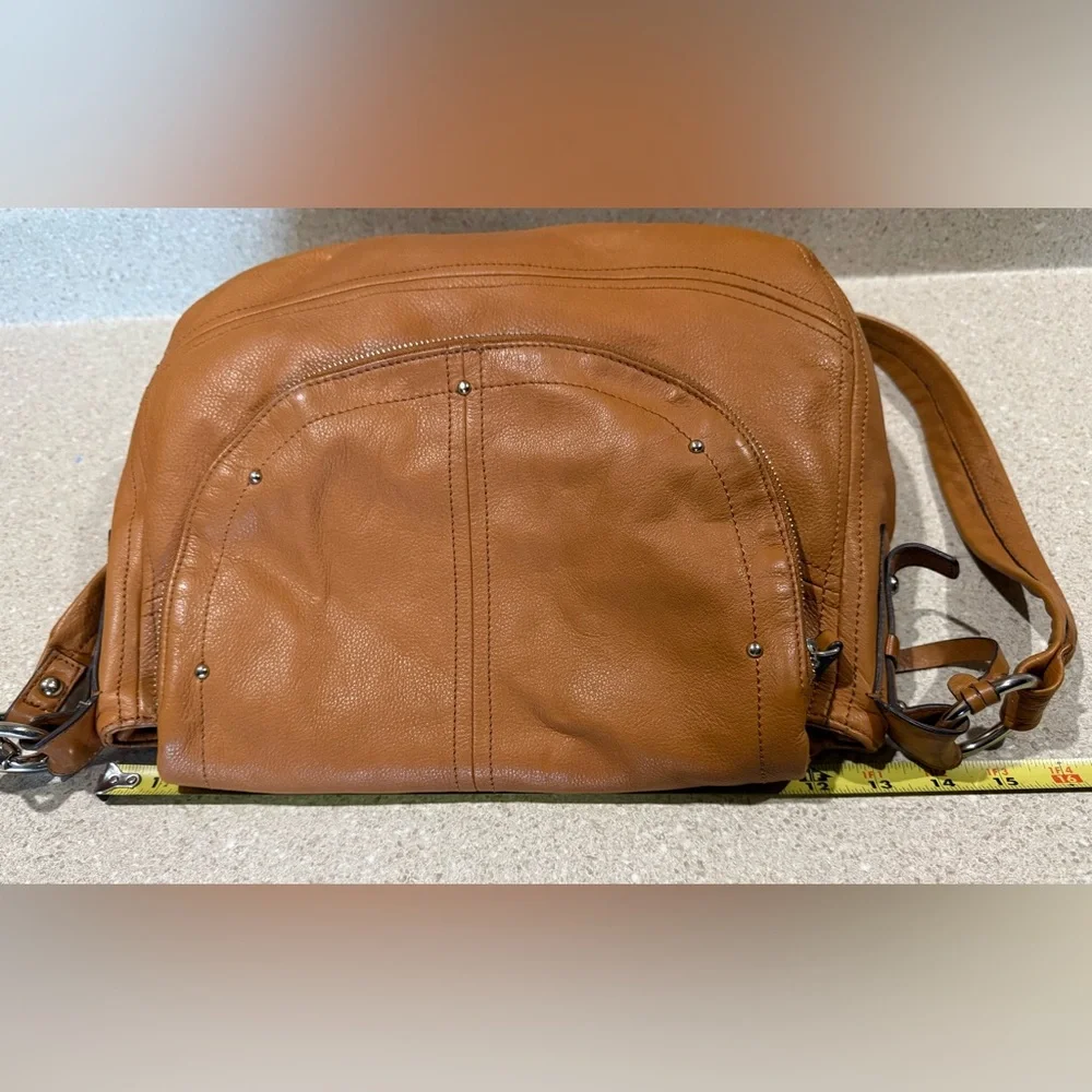 B Makowsky LEATHER Camel CROSSBODY Purse HANDBAG